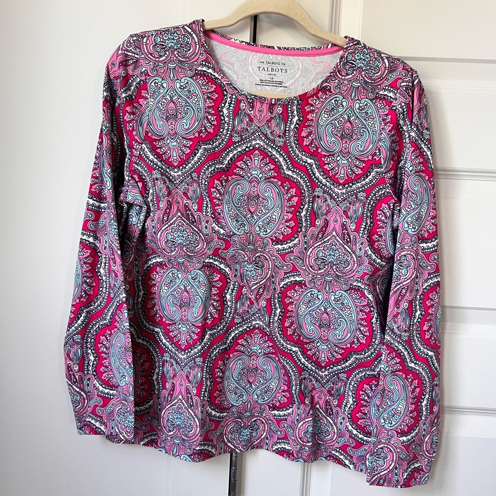 Talbots Pink & Blue Paisley Cotton Tee – Petite LP